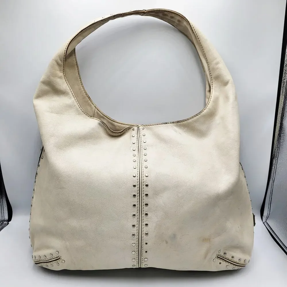 Y2K Michael by Michael Kors Cream Leather Studded Slouch Hobo Shoulder Bag